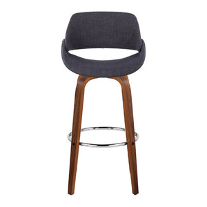 English Elm 30 Inch Mid-Century Swivel Barstools with Walnut Bentwood Legs and Charcoal Upholstery Set of 2 B202S02462
