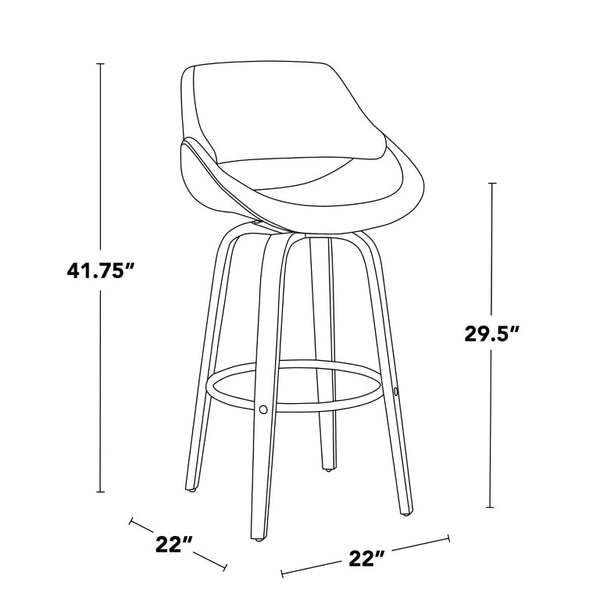 English Elm 30 Inch Mid-Century Swivel Barstools with Walnut Wood Legs and Black Faux Leather Seats 2 Pack B202S02473