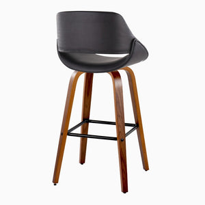 English Elm 30 Inch Mid-Century Swivel Barstools with Walnut Wood Legs and Black Faux Leather Seats 2 Pack B202S02473