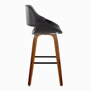 English Elm 30 Inch Mid-Century Swivel Barstools with Walnut Wood Legs and Black Faux Leather Seats 2 Pack B202S02473