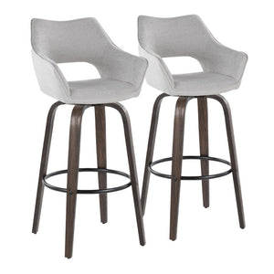 English Elm 30 Inch Swivel Barstools Set of 2 Bentwood Frame Grey Upholstered Seat Kitchen Bar B202S02478