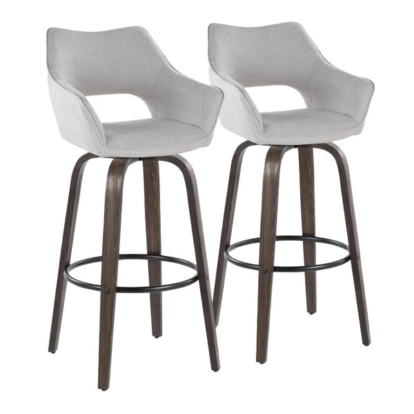 English Elm 30 Inch Swivel Barstools Set of 2 Bentwood Frame Grey Upholstered Seat Kitchen Bar B202S02478