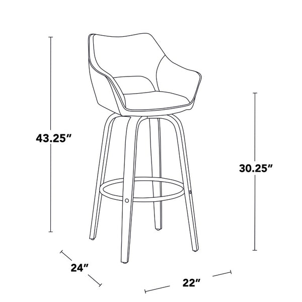 English Elm 30 Inch Swivel Barstools Set of 2 Bentwood Frame Grey Upholstered Seat Kitchen Bar B202S02478