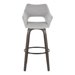 English Elm 30 Inch Swivel Barstools Set of 2 Bentwood Frame Grey Upholstered Seat Kitchen Bar B202S02478