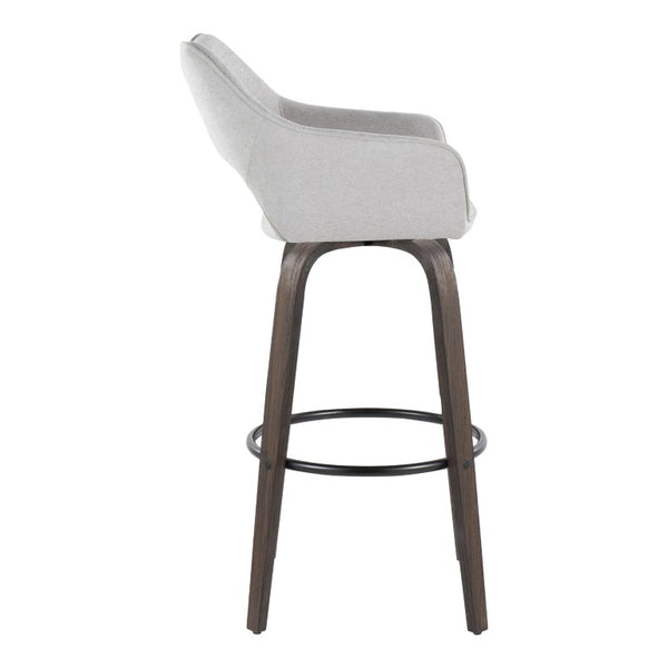 English Elm 30 Inch Swivel Barstools Set of 2 Bentwood Frame Grey Upholstered Seat Kitchen Bar B202S02478