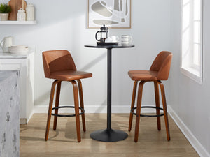 English Elm 30 Inch Swivel Barstools Mid-Century Walnut Bentwood Faux Leather Kitchen Counter Set of 2 B202S02482