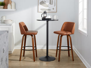 English Elm 30 Inch Swivel Barstools Mid-Century Walnut Bentwood Faux Leather Kitchen Counter Set of 2 B202S02482