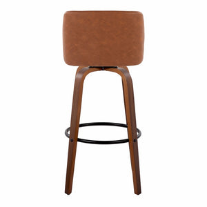 English Elm 30 Inch Swivel Barstools Mid-Century Walnut Bentwood Faux Leather Kitchen Counter Set of 2 B202S02482