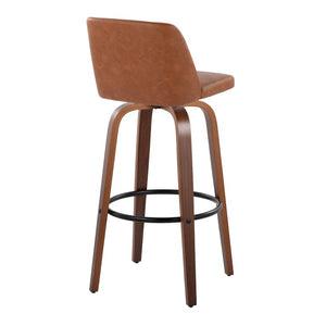 English Elm 30 Inch Swivel Barstools Mid-Century Walnut Bentwood Faux Leather Kitchen Counter Set of 2 B202S02482