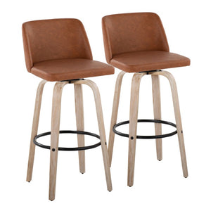 English Elm 30 Inch Swivel Barstools Set of 2 Bentwood Faux Leather Seats for Kitchen Bar B202S02483