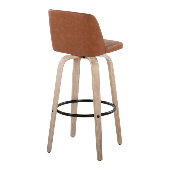 English Elm 30 Inch Swivel Barstools Set of 2 Bentwood Faux Leather Seats for Kitchen Bar B202S02483