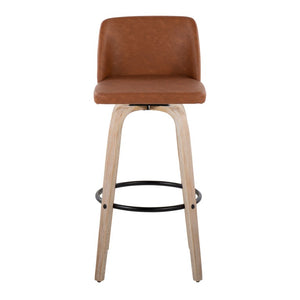 English Elm 30 Inch Swivel Barstools Set of 2 Bentwood Faux Leather Seats for Kitchen Bar B202S02483