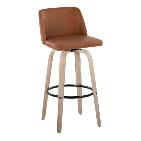 English Elm 30 Inch Swivel Barstools Set of 2 Bentwood Faux Leather Seats for Kitchen Bar B202S02483