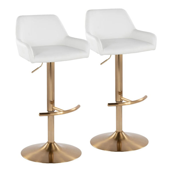 English Elm Contemporary Swivel Barstools with Gold Base and Faux Leather Seats Set of Two B202S02491