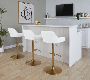 English Elm Contemporary Swivel Barstools with Gold Base and Faux Leather Seats Set of Two B202S02491