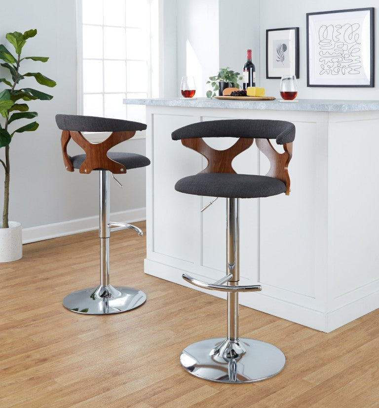 English Elm Mid-Century Swivel Barstools with Walnut Accents and Chrome Base for Kitchen Island B202S02510