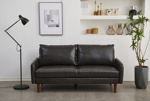 English Elm Pu Leather Channel Stitch Sofa with Deep Seat for Modern Living Room Comfort Gray B205P533938