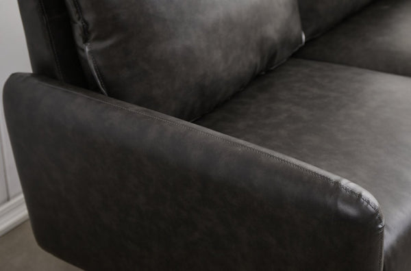English Elm Pu Leather Channel Stitch Sofa with Deep Seat for Modern Living Room Comfort Gray B205P533938