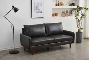 English Elm Pu Leather Channel Stitch Sofa with Deep Seat for Modern Living Room Comfort Gray B205P533938