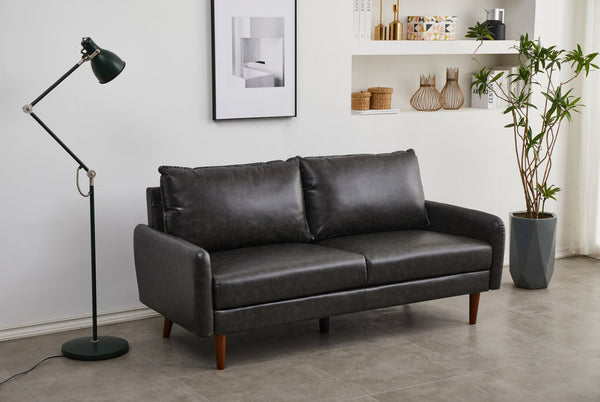 English Elm Pu Leather Channel Stitch Sofa with Deep Seat for Modern Living Room Comfort Gray B205P533938