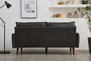 English Elm Pu Leather Channel Stitch Sofa with Deep Seat for Modern Living Room Comfort Gray B205P533938