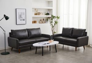 English Elm Pu Leather Channel Stitch Sofa with Deep Seat for Modern Living Room Comfort Gray B205P533938