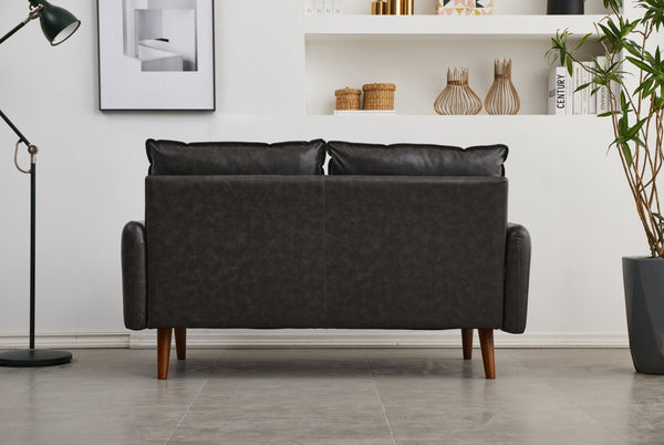 English Elm Pu Leather Channel Stitch Sofa with Deep Seat for Modern Living Room Comfort Gray B205P533938