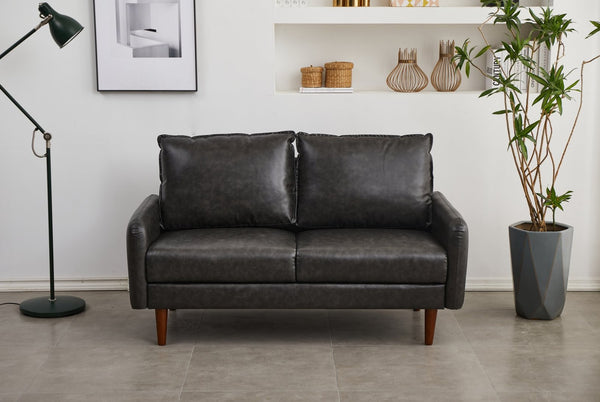English Elm Pu Leather Channel Stitch Loveseat Modern Compact Sofa for Living Room or Office Gray B205P533939