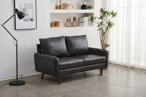 English Elm Pu Leather Channel Stitch Loveseat Modern Compact Sofa for Living Room or Office Gray B205P533939