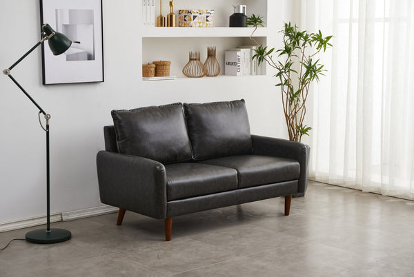 English Elm Pu Leather Channel Stitch Loveseat Modern Compact Sofa for Living Room or Office Gray B205P533939