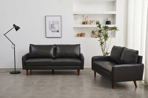 English Elm Pu Leather Channel Stitch Loveseat Modern Compact Sofa for Living Room or Office Gray B205P533939