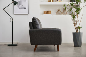 English Elm Pu Leather Channel Stitch Loveseat Modern Compact Sofa for Living Room or Office Gray B205P533939