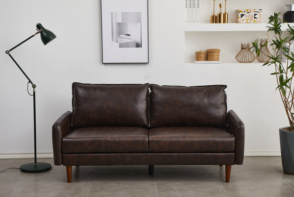 English Elm Pu Leather Channel Stitch Sofa with Deep Seat for Modern Living Room Comfort Brown B205P533940