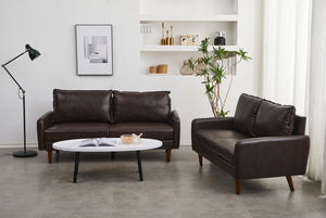 English Elm Pu Leather Channel Stitch Sofa with Deep Seat for Modern Living Room Comfort Brown B205P533940