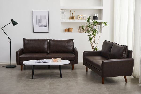 English Elm Pu Leather Channel Stitch Sofa with Deep Seat for Modern Living Room Comfort Brown B205P533940