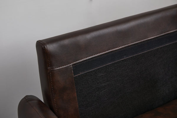 English Elm Pu Leather Channel Stitch Sofa with Deep Seat for Modern Living Room Comfort Brown B205P533940