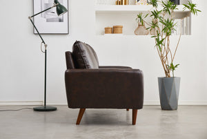 English Elm Pu Leather Channel Stitch Sofa with Deep Seat for Modern Living Room Comfort Brown B205P533940