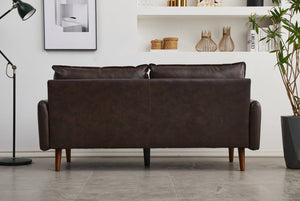 English Elm Pu Leather Channel Stitch Sofa with Deep Seat for Modern Living Room Comfort Brown B205P533940