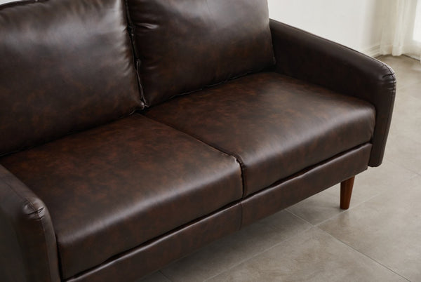 English Elm Pu Leather Channel Stitch Sofa with Deep Seat for Modern Living Room Comfort Brown B205P533940