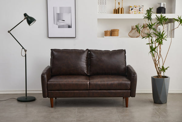 English Elm Pu Leather Channel Stitch Loveseat Modern Compact Sofa for Living Room or Office Brown B205P533941