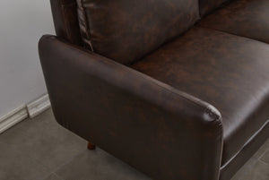 English Elm Pu Leather Channel Stitch Loveseat Modern Compact Sofa for Living Room or Office Brown B205P533941