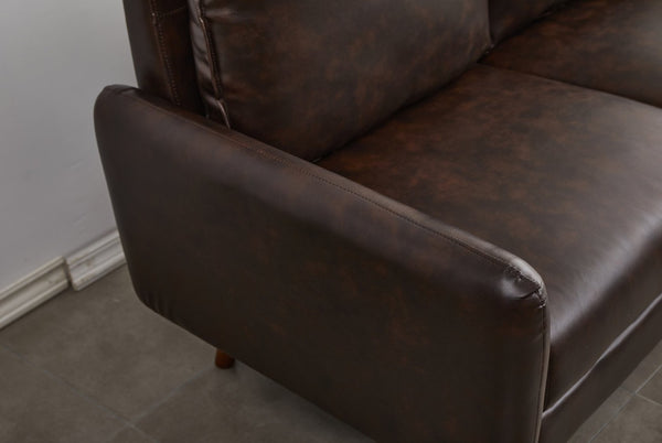 English Elm Pu Leather Channel Stitch Loveseat Modern Compact Sofa for Living Room or Office Brown B205P533941