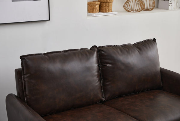 English Elm Pu Leather Channel Stitch Loveseat Modern Compact Sofa for Living Room or Office Brown B205P533941