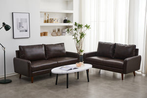 English Elm Pu Leather Channel Stitch Loveseat Modern Compact Sofa for Living Room or Office Brown B205P533941