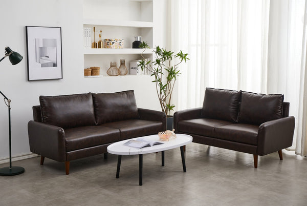English Elm Pu Leather Channel Stitch Loveseat Modern Compact Sofa for Living Room or Office Brown B205P533941