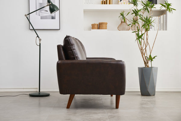 English Elm Pu Leather Channel Stitch Loveseat Modern Compact Sofa for Living Room or Office Brown B205P533941