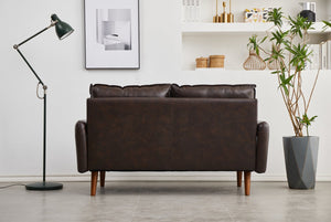 English Elm Pu Leather Channel Stitch Loveseat Modern Compact Sofa for Living Room or Office Brown B205P533941