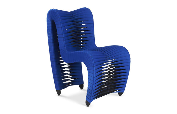 Phillips Collection Seat Belt Dining Chair - Modern Organic Design with Woven Strap Back, Perfect for Any Dining Space Blue/Black B2061BL