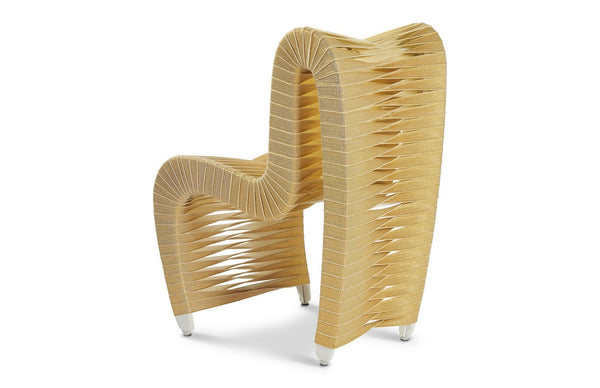 Phillips Collection Seat Belt Dining Chair - Modern Organic Design with Woven Strap Back, Perfect for Any Dining Space Gold, Metallic B2061GS
