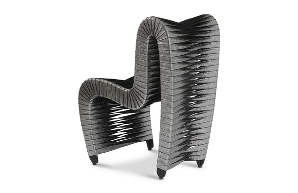 Phillips Collection Seat Belt Dining Chair - Modern Organic Design with Woven Strap Back, Perfect for Any Dining Space Silver, Metallic B2061SS